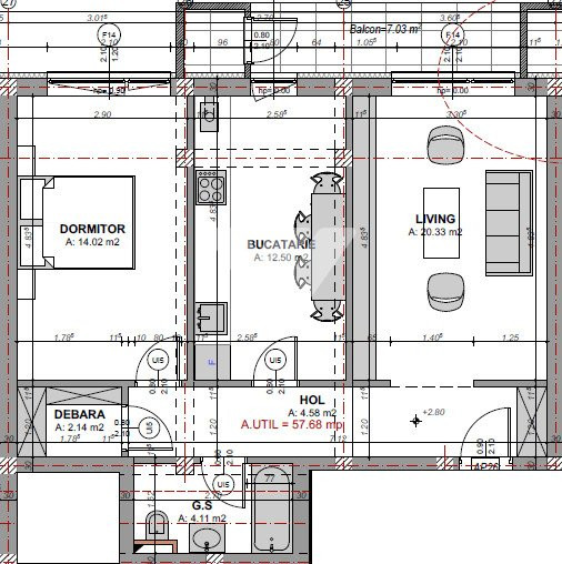Apartament 2 camere decomandat 58 mpu la etaj 3 - zona Doamna Stanca