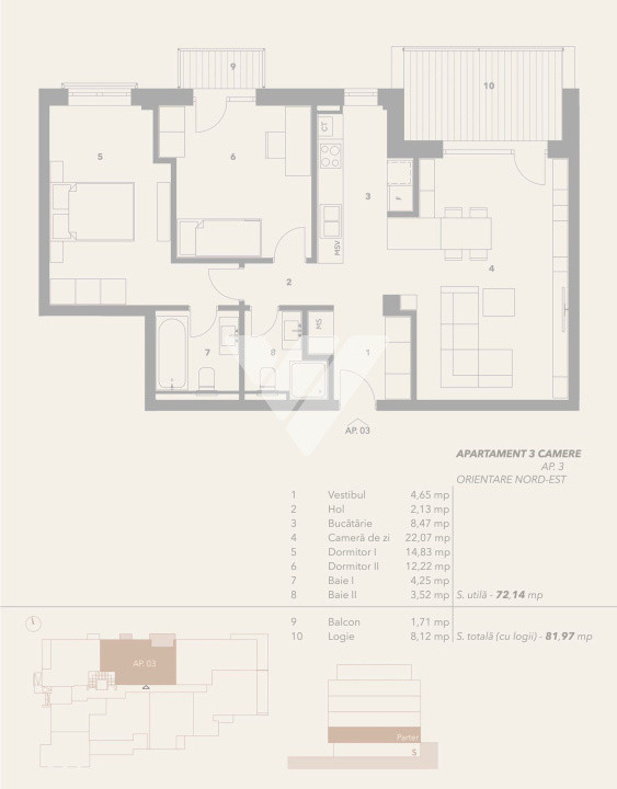 Apartament 3 camere parter cu 2 balcoane 10mp si parcare - zona Turnisor Sibiu