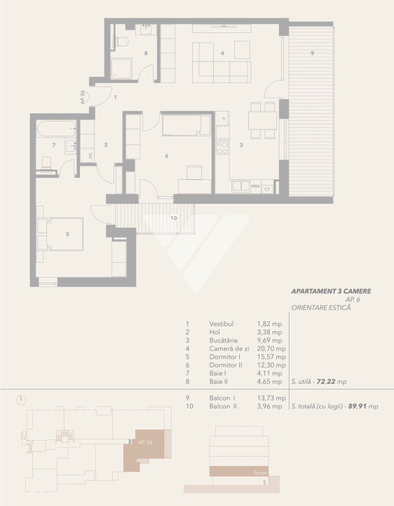 Apartament 3 camere 72mp cu 2 balcoane 18mp - zona Turnisor Sibiu