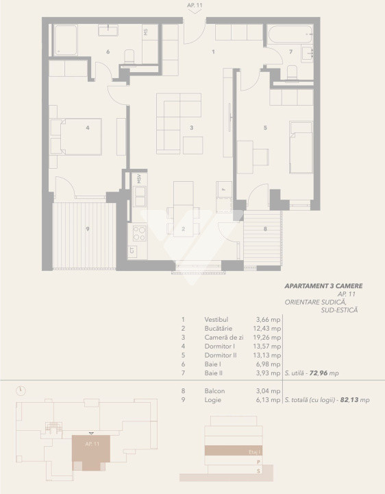 Apartament 3 camere 73mp si 2 balcoane 9 mp  - zona Turnisor Sibiu