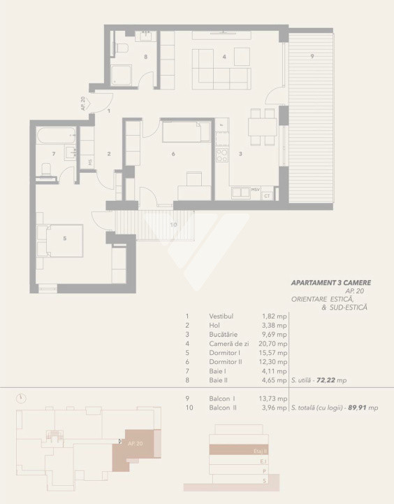 Apartament 3 camere 72mp utili etaj 2 si loc de parcare- zona Turnisor Sibiu