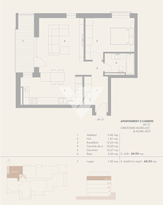 Apartament 2 camere 55 mp utili cu boxa etaj 3 - zona Turnisor Sibiu