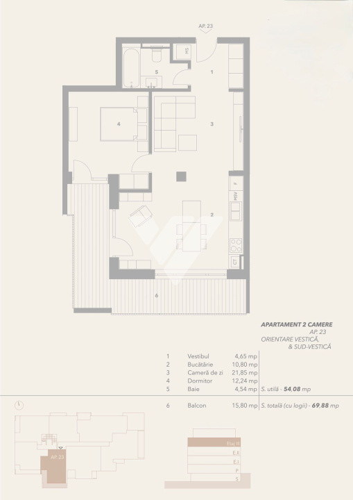 Apartament 2 camere 54 mp utili balcon etaj 3 parcare  - zona Turnisor Sibiu