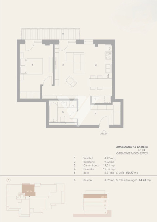 Apartament 2 camere 50 mp utili etaj 3  - zona Turnisor Sibiu