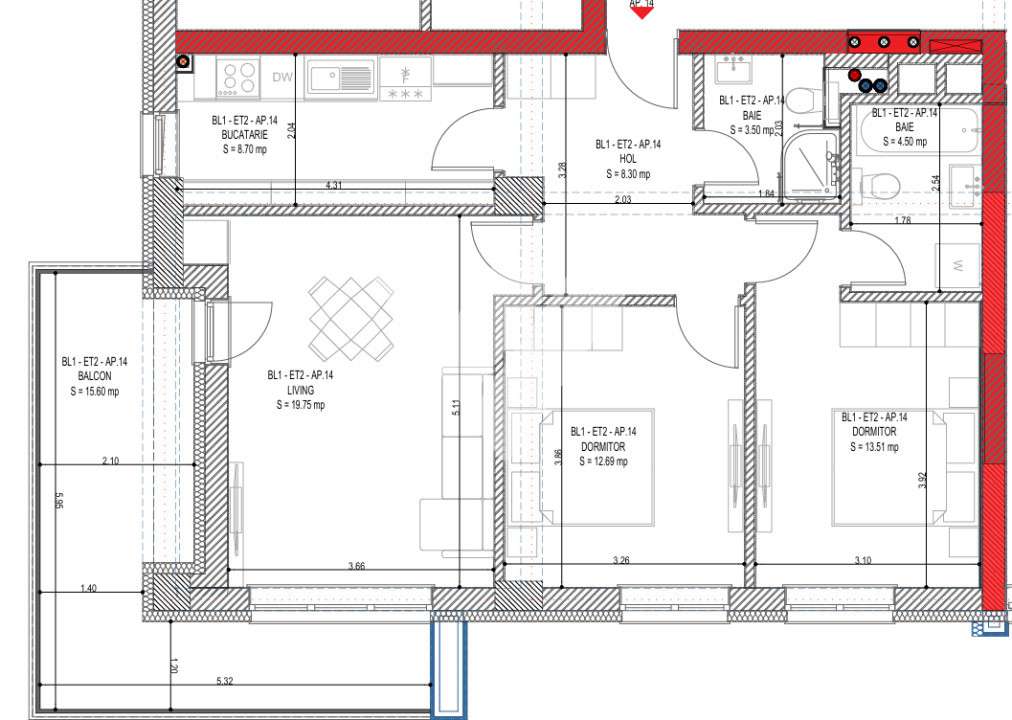 Apartament spatios 3 camere 71 mp utili etaj 2- zona Calea Surii Mici