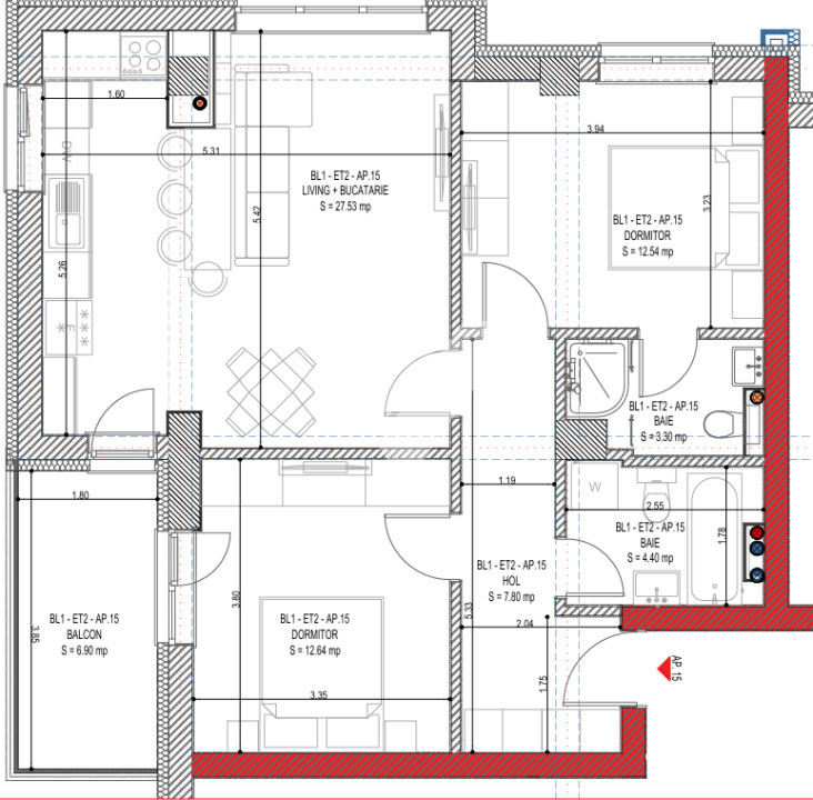 Apartament spatios 3 camere 68 mp utili  - zona Calea Surii Mici