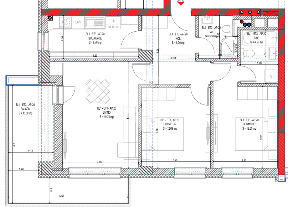 Apartament spatios 3 camere 71 mp utili - zona Calea Surii Mici