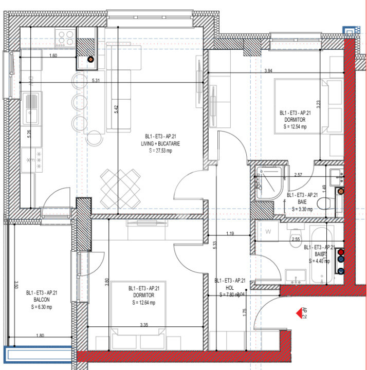 Apartament NOU 3 camere 68 mp utili si balcon - zona Calea Surii Mici