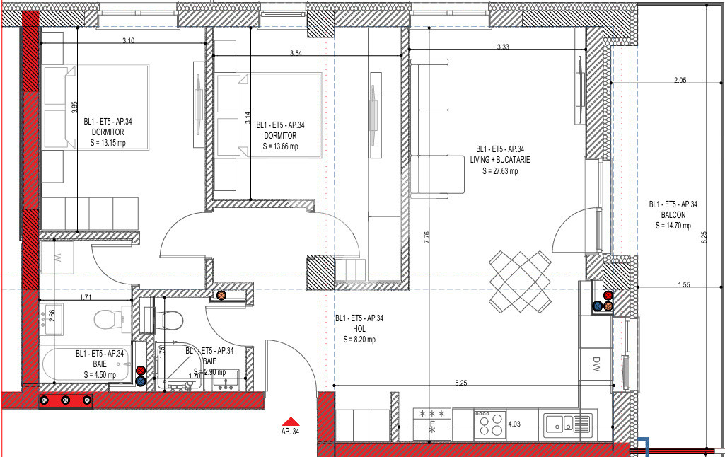 Apartament 3 camere 2 bai etaj 5 cu lift- zona Calea Surii Mici
