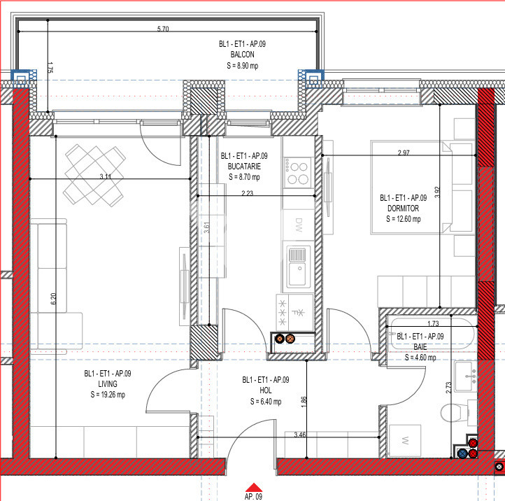 Apartament 2 camere 52 mp utili cu balcon etaj 1-zona Calea Surii Mici