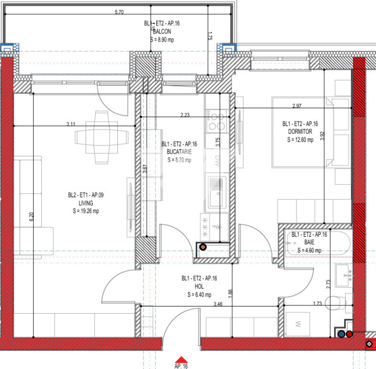 Apartament NOU 2 camere cu balcon etaj 2 - zona Calea Surii Mici