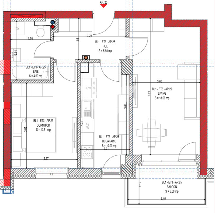 Apartament NOU 2 camere 52 mp cu balcon si lift- zona Calea Surii Mici