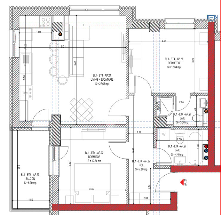 Apartament NOU 3 camere 68 mp etaj 4 cu lift - zona Calea Surii Mici