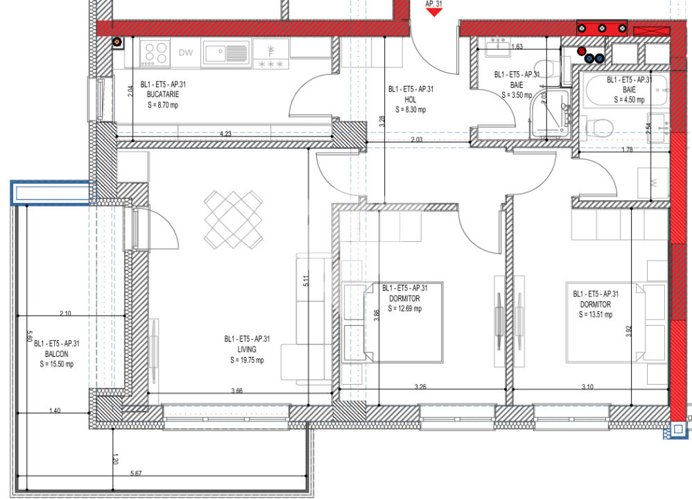 Apartament 3 camere si balcon 15 mp etaj 5 - zona Calea Surii Mici