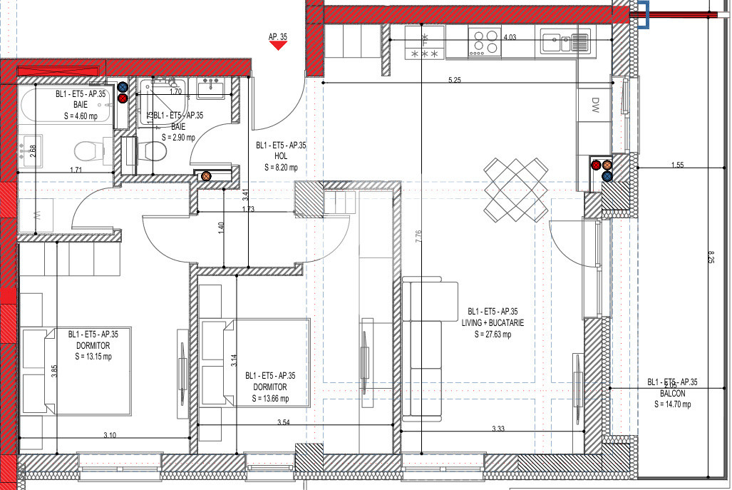 Apartament NOU 3 camere cu balcon de 15 mp etaj 5-zona Calea Surii Mici