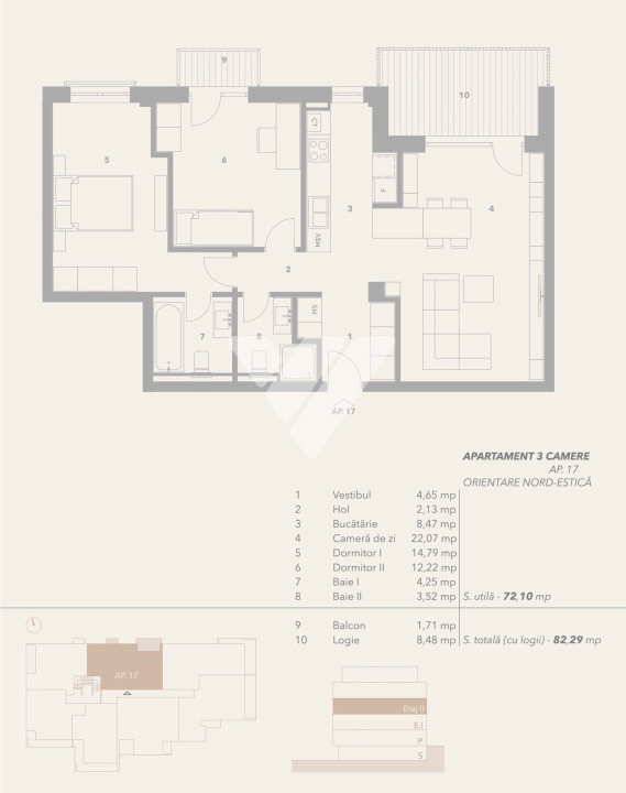 Apartament 3 camere 72mp etaj 3 si doua balcoane - zona Turnisor Sibiu