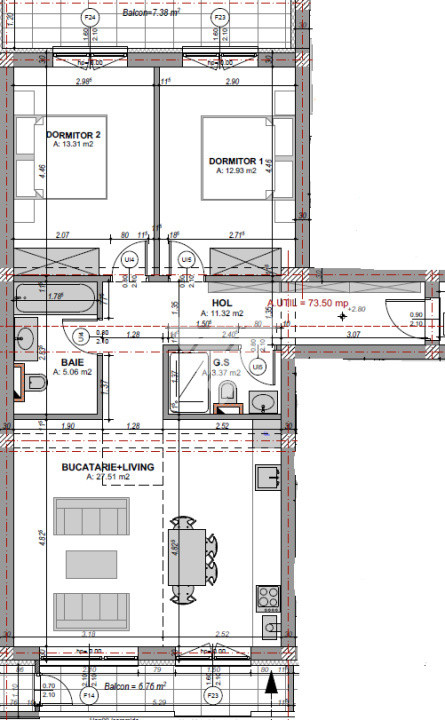 Apartament 3 camere 2 bai 73 mp etaj 2 - Doamna Stanca Sibiu