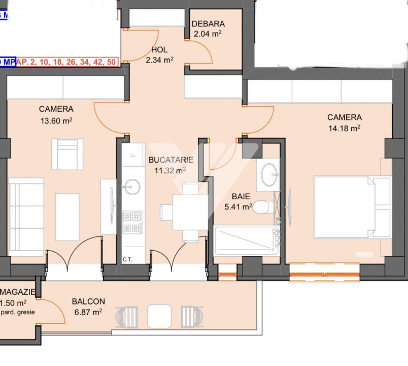Apartament 2 camere decomandat 50 mp, balcon, parcare - Doamna Stanca