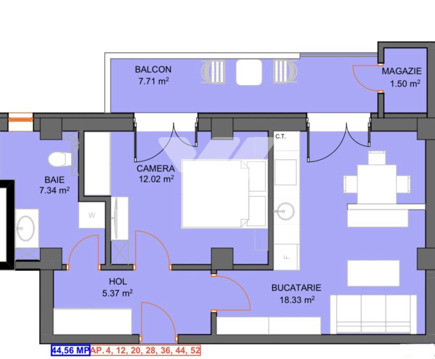 Apartament 2 camere 45 mp, lift, parcare si balcon Doamna Stanca