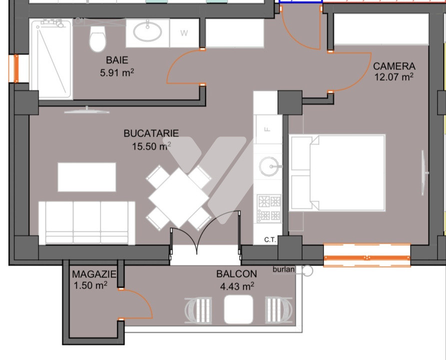 Apartament 2 camere 43 mp, etaj 6, lift si parcare Doamna Stanca