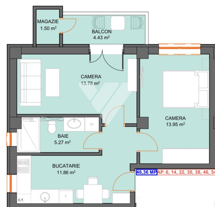 Apartament 2 camere decomandat, etaj 5, lift, parcare - D. Stanca