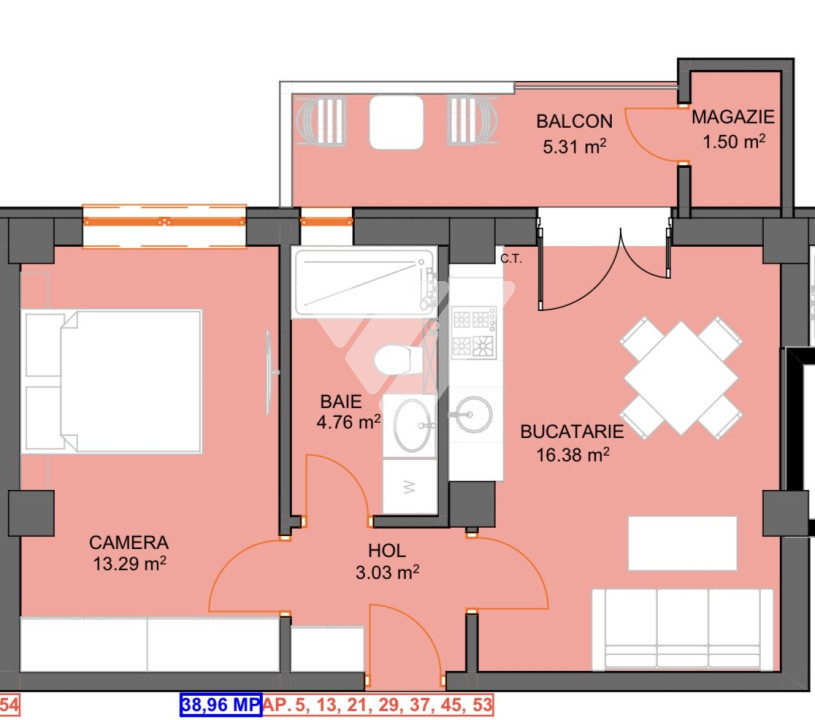 Apartament 2 camere, balcon, etaj 1, garaj subteran Doamna Stanca