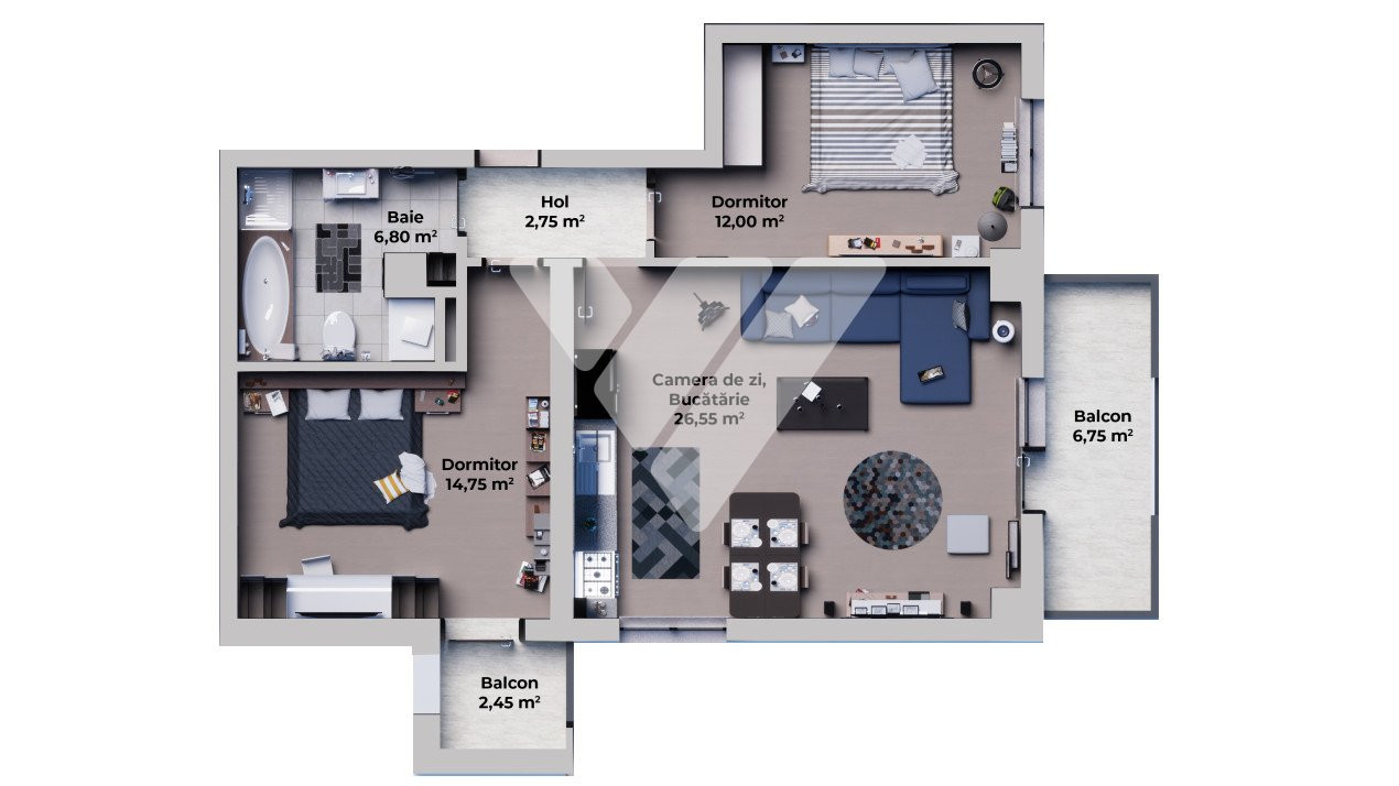 Apartament 3 camere decomandat 65 mp, etaj 1, parcare zona Vest Sibiu