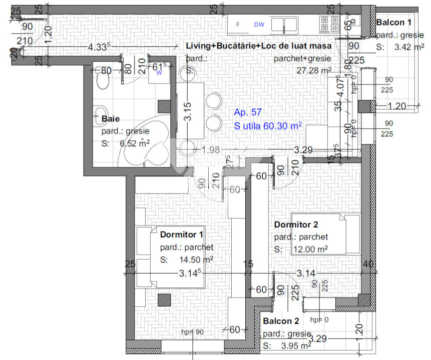 Apartament 3 camere 60 mp, etaj 1 de vanzare in Selimbar Sibiu 