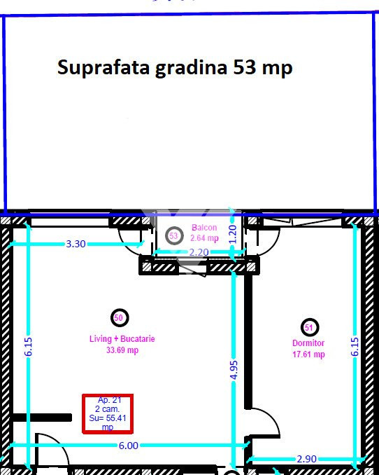 Apartament la cheie 2 camere cu gradina 53 mp - zona Doamna Stanca