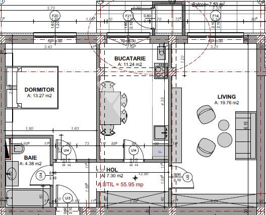 Apartament 2 camere la etaj 1 cu balcon si debara - zona Doamna Stanca