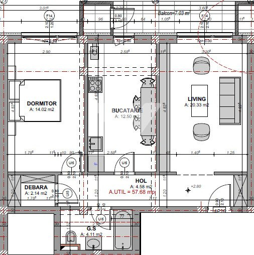 Apartament 2 camere decomandat 58 mpu la etaj 2 - zona Doamna Stanca