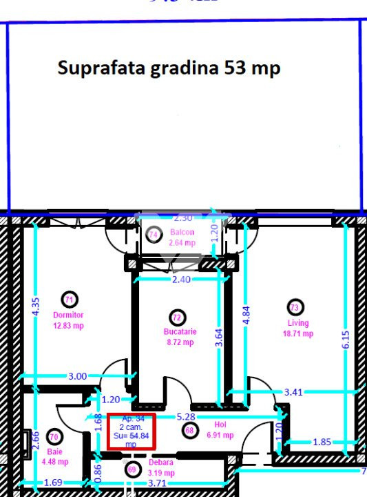 Apartament NOU la cheie 2 camere cu gradina 53 mp - zona Doamna Stanca