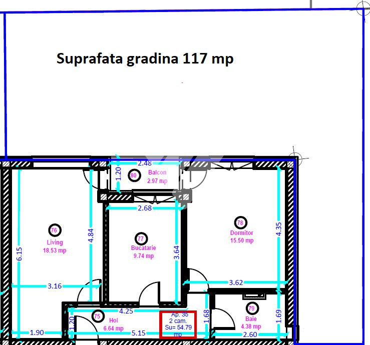 Apartament 2 camere la cheie cu gradina 117 mp - zona Doamna Stanca