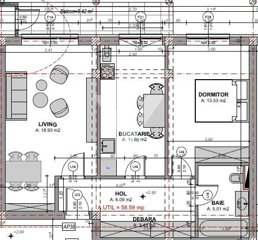 Apartament spatios la cheie 2 camere 59 mp etaj 1 - zona Doamna Stanca