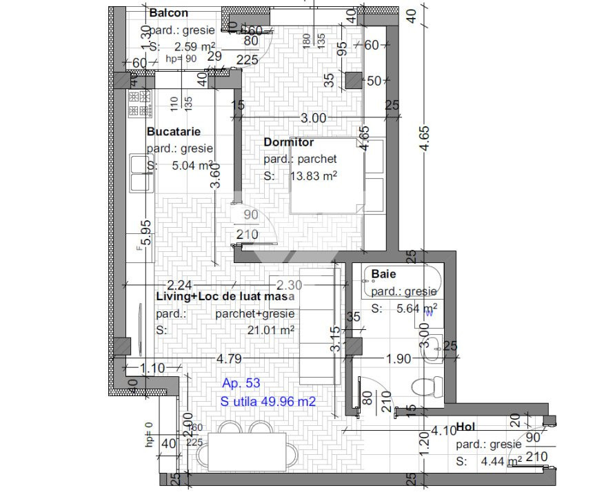 Apartament 2 camere 50 mp si balcon la etaj 1 in Selimbar Sibiu 