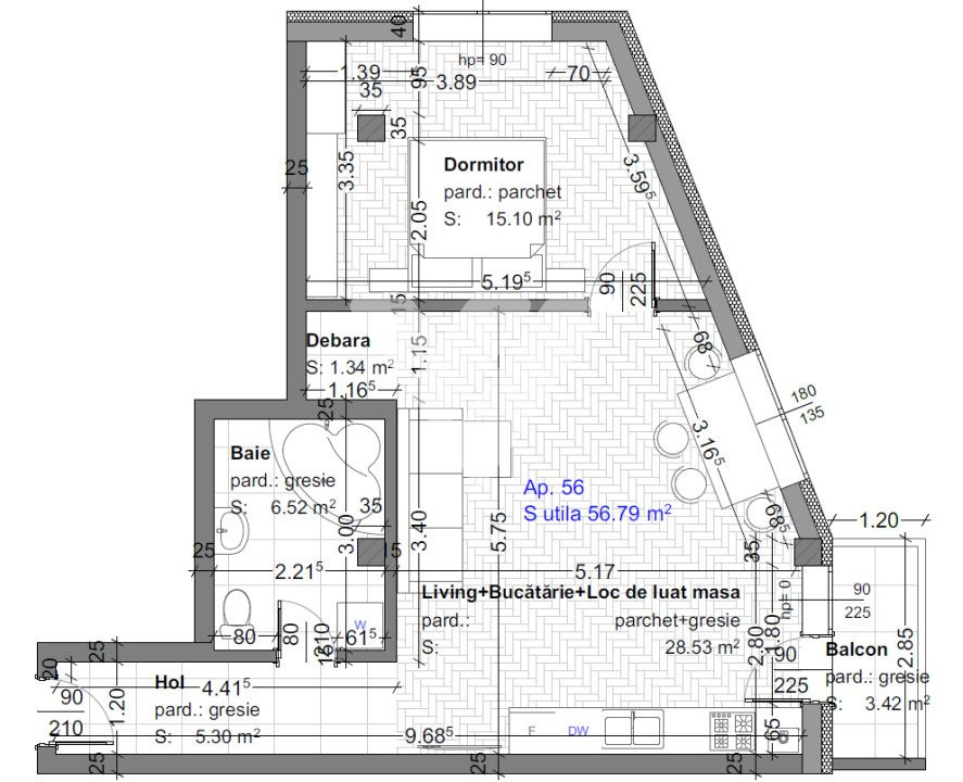 Apartament 2 camere 57 mp la etaj 1 de vanzare in Selimbar Sibiu