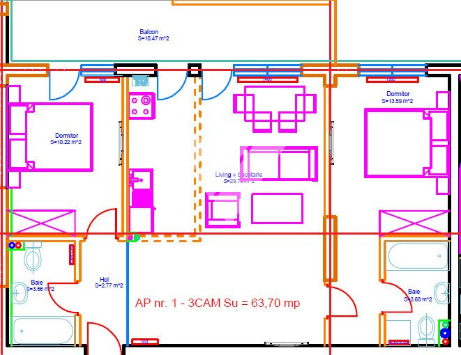 Apartament 3 camere 2 bai balcon etaj 2 la cheie - Doamna Stanca