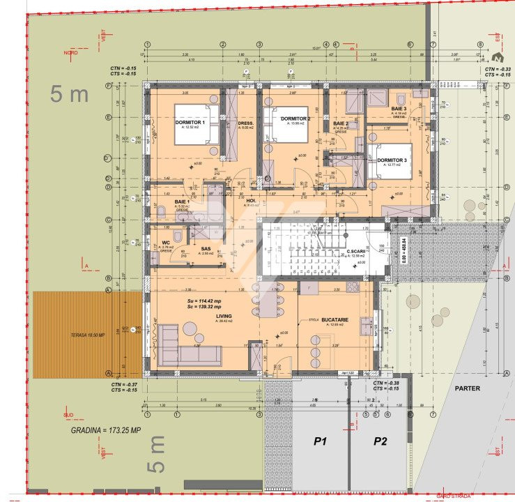 Apartament de lux 115 mp utili 4 camere 4 bai curte privata 200 mp
