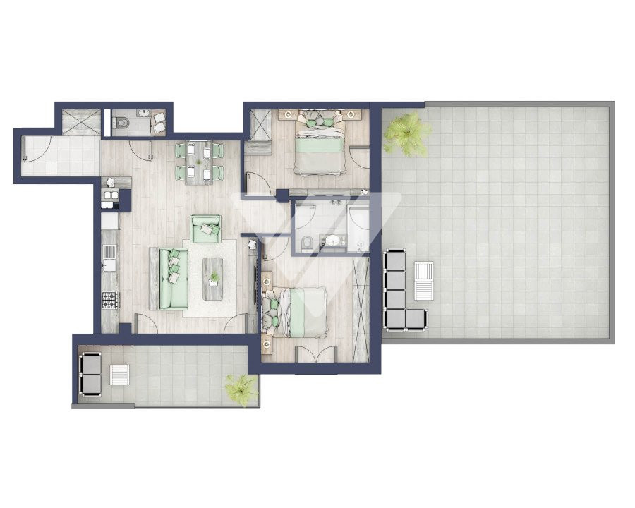  Apartament 3 camere 2 bai si terasa 55 mp la parter in Turnisor Sibiu