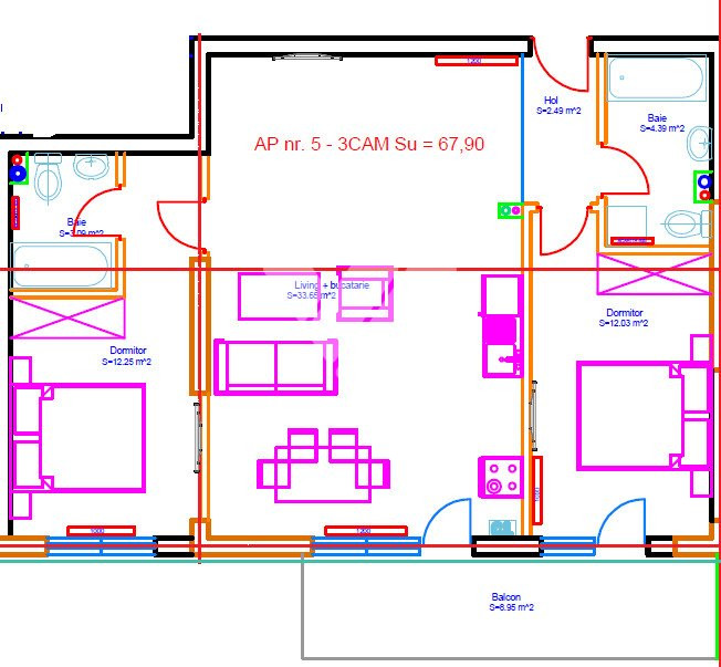 Apartament 3 camere 2 bai 68 mp utili etaj 6 cu lift - Doamna Stanca 