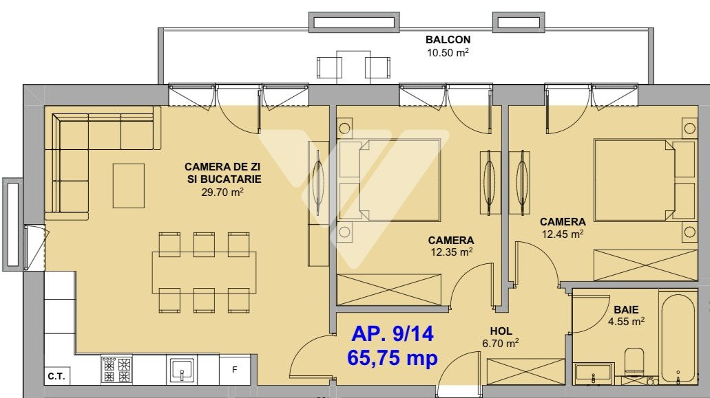 Apartament 3 camere 66 mp si balcon la cheie etaj 2 - Doamna Stanca