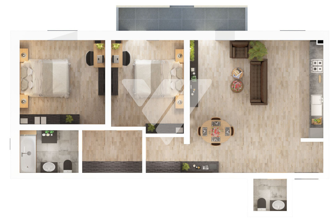 Apartament spatios 3 camere 2 bai 73 mp parter inalt - Doamna Stanca
