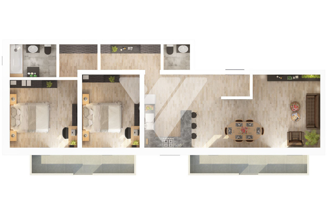 Apartament spatios 3 camere 2 bai 73 mp parter inalt - Doamna Stanca